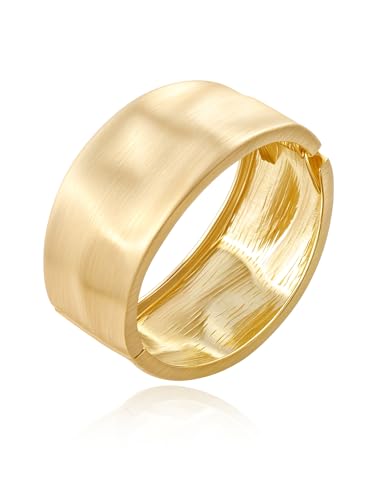 Bangle Bracelets for Women | 14K Gold Plated Trendy Wide Bracelets | Hinged Arm Cuff Bangles Chunky Bracelet for Women - color: Style B-Matte Gold Plated Bangles