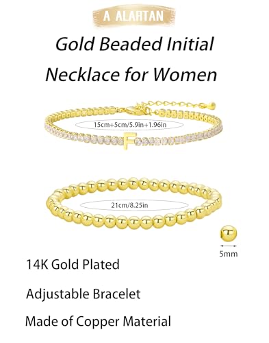 14K Gold Plated Bracelets for Women Dainty Tennis Initial Bracelet Trendy Beaded Stackable Charm Bracelets Layered Waterproof Bracelet Dainty Bracelet for Women Jewelry Gifts - style: F