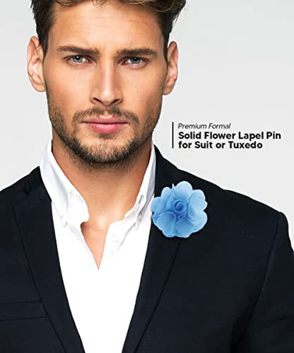 Premium Men's Formal Solid Color Flower Lapel Pin - Boutonniere for Men, Brooch Pin - color: Sky
