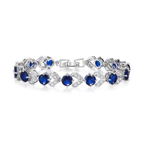 Crysdue Marquise Teardrop Cubic Zirconia Wedding Bridal & Prom Tennis Bracelets for Brides Bridesmaids, Silver/Gold/Rose Gold Plated Bracelet Gifts for Women - style: O_Blue 7.1-8.2 Inch