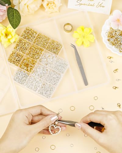 FIVEIZERO 2400PCS Jump Rings Kit for Jewelry Making and Craft Supplies ﻿﻿ ﻿ | Gold/Silver Jump Rings,Lobster Clasps & Tools-Pliers,Tweezer,Opener;2400pcs Sufficient Quantity；4/5/6/8/10mm Jump Rings；﻿﻿