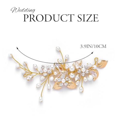 GORAIS Bride Wedding Hair Vine Pearl Bridal Headpieces Leaf Hair Accessories for Women and Girls - color: c-gold
