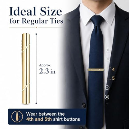 12Pcs Tie Clips for Men - Regular Ties Silver Black Gold Tie Bar Set for Wedding Business Formal Necktie Accessories
