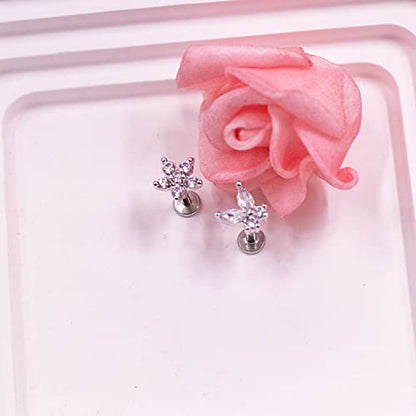 VERAMI 16G Surgical Steel Pushin Lip Rings Butterfly Flower Bee Nose Stud Rings Top Push in Threadless Flat Back Nose Rings Studs Cartilage Earrings for Womens - color: STYLE-01