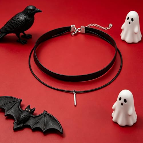 MIFYNN Heart O ring Slip Chain Necklaces for Women Stainless Steel Cuban Chain Bar Necklace Punk Rock Collar Necklace Handmade Adjustable Lariat Y Necklaces for Men - color: Black leather bar
