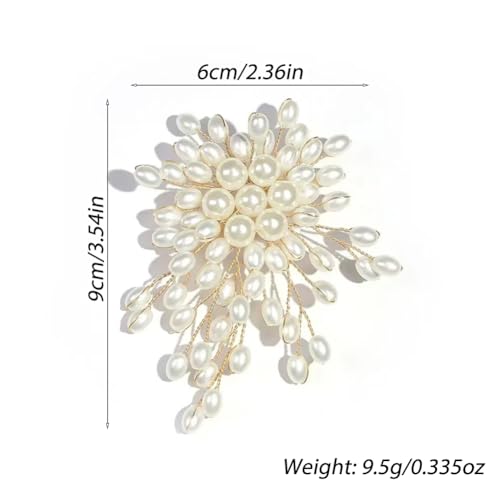 Large Flower Pearl Brooches for Women Fashion White Cluster Pearls Brooch Lapel Pins Fun Formal Dress Clothes Costume Pin Chunky Floral Jewelry Gift