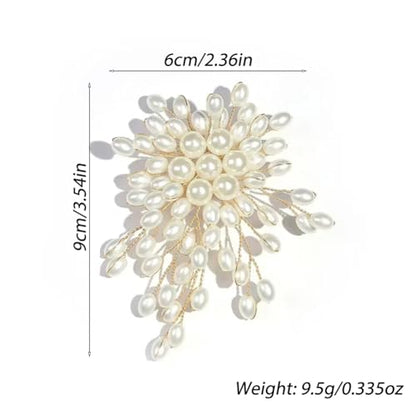 Large Flower Pearl Brooches for Women Fashion White Cluster Pearls Brooch Lapel Pins Fun Formal Dress Clothes Costume Pin Chunky Floral Jewelry Gift