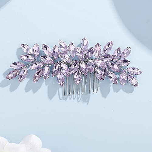 Teyglen Dainty Purple Rhinestone Hair Comb - Luxurious Shiny Bridal and Wedding Hair Accessory for Brides and Girls - color: Purple