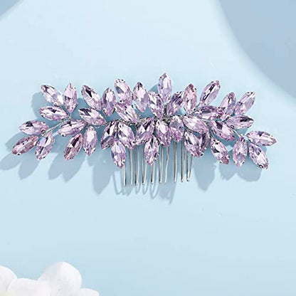 Teyglen Dainty Purple Rhinestone Hair Comb - Luxurious Shiny Bridal and Wedding Hair Accessory for Brides and Girls - color: Purple
