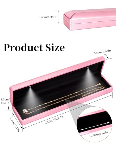 Hatori Long Chain Necklace Jewelry Gift Box with LED Light, Bracelet Storage Case, Jewellry Display Box for Wedding, Engagement, Proposal, Birthday, Anniversary - color: Pink