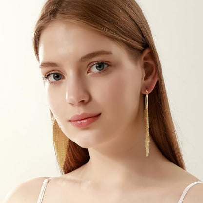 Ritach Dangle Earrings for Women 14k Gold Formal Fringe Long Dangle Tassel Earrings Chandelier Jewelry for Party Prom - style: Long-G