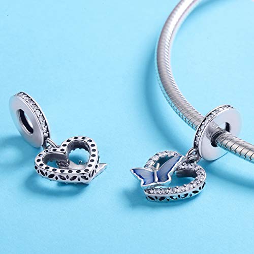 BISAER 925 Sterling Silver Charms for Bracelets Cat Dog Sloth Animal Beads Butterfly Fairy Heart Dangle Pendant Charms - color: Butterfly