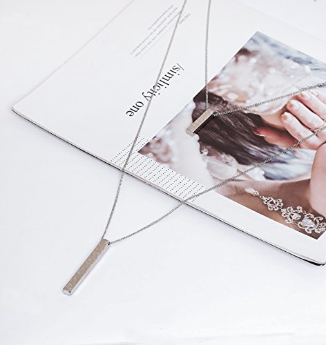 JYJ Women's Layered Long Necklaces for Women Double Layers Choker Necklace Hammered Bar Pendant Necklace for Summer