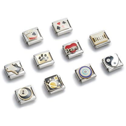 Stainless Steel Italian Charm Bracelet, 18 Link Starter Bracelet 9mm Charms | Italian Charm Bracelet with 9Pcs/20Pcs Charms and Opening Tools, Classic 9mm Modular Charm, Personalized Jewelry Gift - color: Silver-Black Poker
