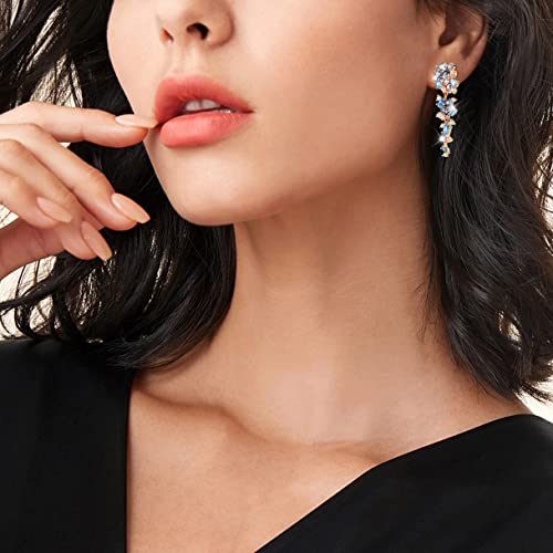 Dangle Earrings for Women，Crystal Drop Earrings Zirconia Rhinestone Dangling Earrings for Women Prom Party Jewelry Gifts，Dangle Fashion Jewelry Crystal Earrings for Women and Girls - color: blue