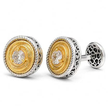 Cuff Links Mens, Cufflinks for Men, Men's Cuff Links for Wedding, Business, Father's Day, Gift for Men, 18K Gold Plated with Luxury Wooden Gift Box - style: Eyes of the Sun