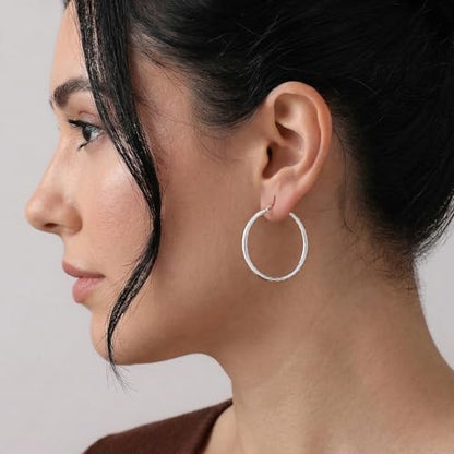 Charmsy 925 Sterling Silver Hoop Earrings | Lightweight Italian 2.5mm Tube Diamond-Cut Round Classic Hoops Earring for Women | Size 15/20/25/30/35/40/50/60/70mm | Small Medium Large - color: Diamond-Cut, size: 35 MM