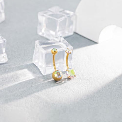 2pcs 14k Gold Filled Belly Button Rings, 14G 8mm/10mm/12mm Threaded Barbell Belly Button Piercing, Navel Ring Piercing Jewelry - color: 14K GF-2pcs-AB Round CZ-10mm
