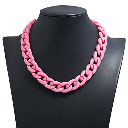 Fashion Multicolor Acrylic Figaro Chain Necklace Cuban Thick Chunky Resin Link Curb Chain Necklace for Women Girl Party Festival Jewelry - color: F red