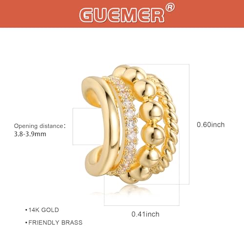 Chunky Ear Cuff Earrings for Women Single | Non Piercing, Clip On, 14K Gold Plated, Cubic Zirconia, Hypoallergenic, Jewelry Gifts - style: 4-line big beads