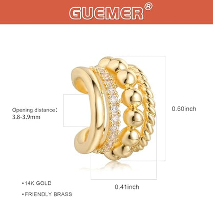 Chunky Ear Cuff Earrings for Women Single | Non Piercing, Clip On, 14K Gold Plated, Cubic Zirconia, Hypoallergenic, Jewelry Gifts - style: 4-line big beads