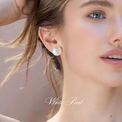 Trendy Big Simulated Pearl Earrings for Women, 925 Sterling Silver Post 14/12MM Oversized Large Pearl Studs Bride Bridesmaid Prom Wedding Earrings Jewelry Gifts - color: White, size: 14MM
