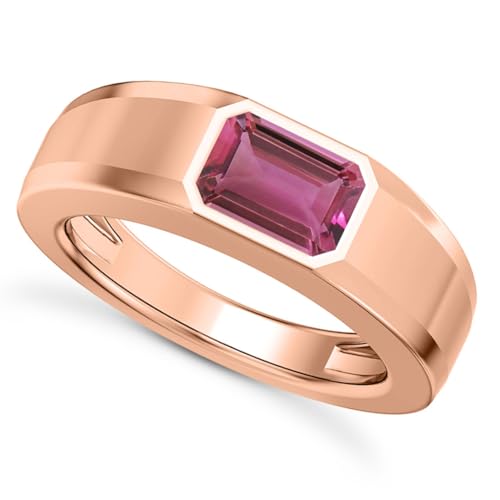 1CT - 3CT Gemstone Signet Pinky Ring - Emerald Cut Gem Pinky Ring White Yellow Rose 10K 14K 18K Gold Sterling Silver Mens Gem Signet Rings for Anniversary Fathers Day - style: Tourmaline