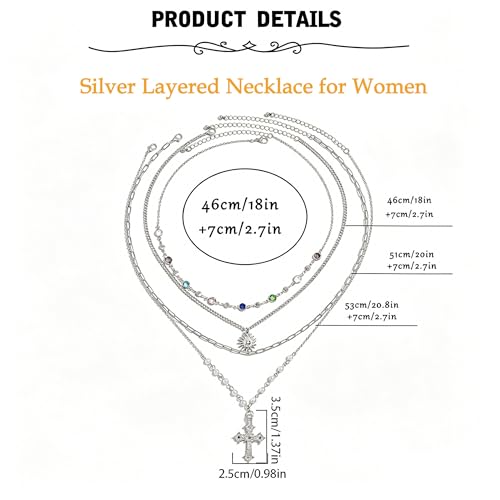 MODRSA Gold Stacked Layered Necklaces for Women Pearl Pendant Charm Cross Lariat Slip Shell Starfish Y Chain Necklace Adjustable Silver Boho Jewelry Gifts for Women Summer Vacation Beach Accessories - color: A2- Layered cross pearl - Silver