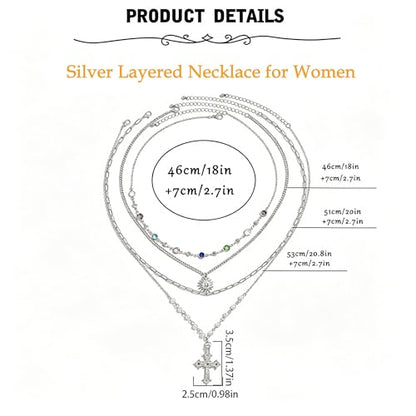 MODRSA Gold Stacked Layered Necklaces for Women Pearl Pendant Charm Cross Lariat Slip Shell Starfish Y Chain Necklace Adjustable Silver Boho Jewelry Gifts for Women Summer Vacation Beach Accessories - color: A2- Layered cross pearl - Silver