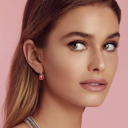 Austrian Crystal Teardrop Leverback Drop Earrings for Women | 14K Gold-Plated Finish, Sparkling Pear Stone, Smooth Bezel Frame, Secure Leverback Closure, Dainty Day-To-Evening Style - color: Ruby