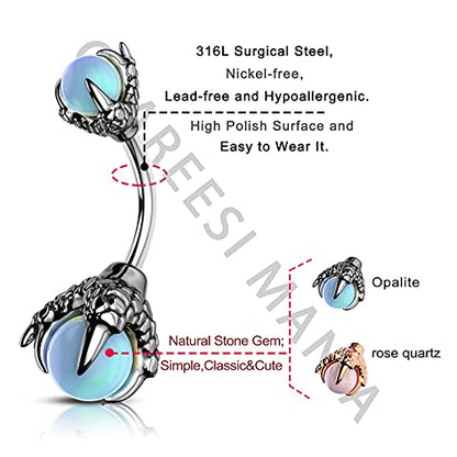 CM Crareesi Mania Skull Hand Halloween Belly Button Rings Natural Stone Claw Piercing Navel Rings for Women - color: Gun Black Claw-Blue Opalite
