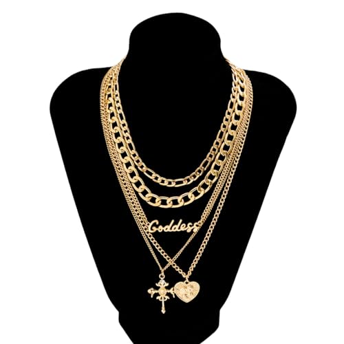 CSIYANJRY99 Layered Gold Necklaces for Women Chunky Gold Necklace Stack Layered Cuban Paperclip Snake Chain Necklace Retro Coin Dainty Pendant Toggle Clasp Necklace - style: Gold Goddess