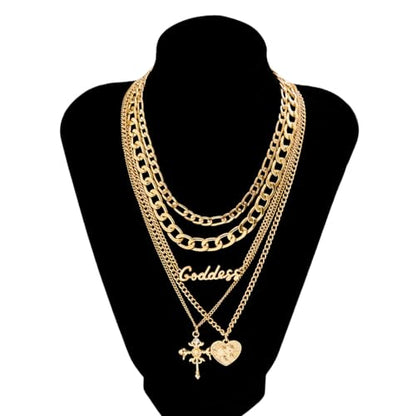 CSIYANJRY99 Layered Gold Necklaces for Women Chunky Gold Necklace Stack Layered Cuban Paperclip Snake Chain Necklace Retro Coin Dainty Pendant Toggle Clasp Necklace - style: Gold Goddess