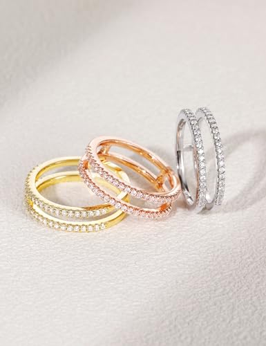 Mameloly Wedding Bands for Women Dainty CZ Cubic Zirconia Half Eternity Stackable Engagement Enhancer Guard Double Ring Size 4-12 - color: Silver