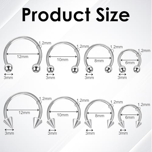 SynHHergyx 16 Gauge Small Septum Ring Septum Piercing Jewelry16G Nose Rings 6-12mm Lip Earring Eyebrow Hoop Rings Silver