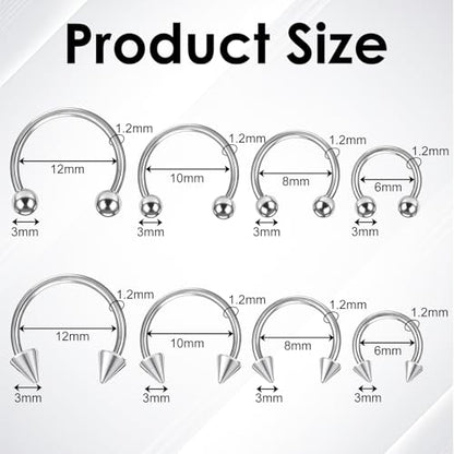 SynHHergyx 16 Gauge Small Septum Ring Septum Piercing Jewelry16G Nose Rings 6-12mm Lip Earring Eyebrow Hoop Rings Silver