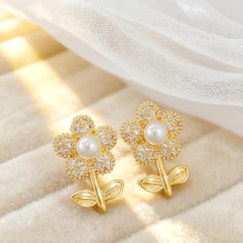 Wedding Jewelry Sets for Brides Bridesmaid Pearl Jewelry Set Fancy Gold Flower Necklace and Earrings Simple Pearl Necklace for Women Bridal Earrings Wedding Accessories Essentials Gifts - color: B1:2pcs flower jewelry set