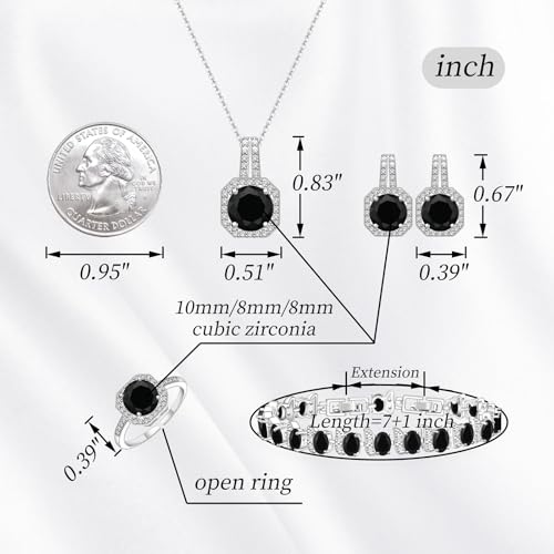 GZWHD Jewelry Set for Women CZ Earrings Necklace Ring Bracelet Set Prom Party Wedding Jewelry Gift for Mother Friend Wife - color: D-Black