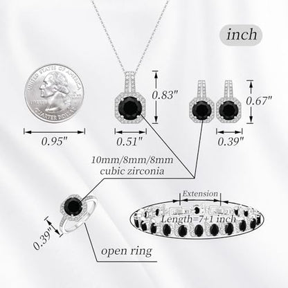 GZWHD Jewelry Set for Women CZ Earrings Necklace Ring Bracelet Set Prom Party Wedding Jewelry Gift for Mother Friend Wife - color: D-Black
