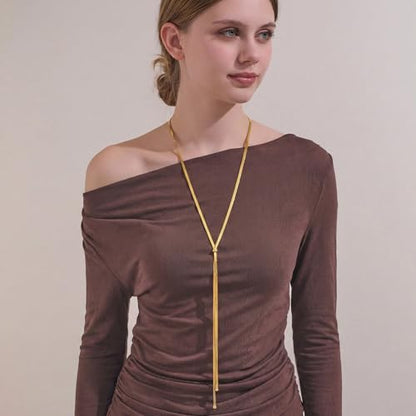 Gold Silver Necklace for Women Y Chain Adjustable Gold Long Necklaces Fashion Dainty Jewelry - color: gold G