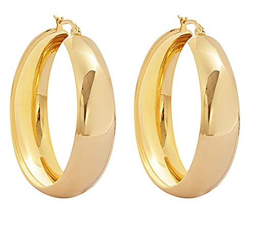 Lead-free Hypoallergenic Wide Large Rounded Hoop Earrings with Click-Top - color: Gold