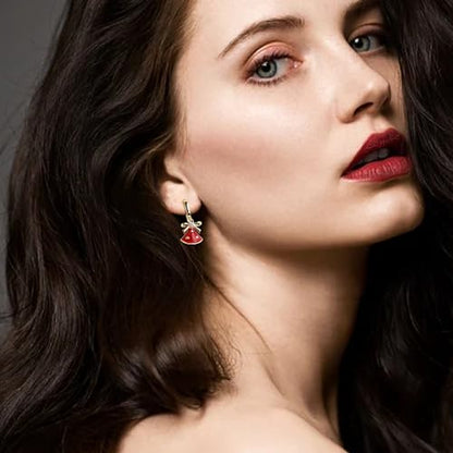 Sonateomber Gold Silver Small Hoop Dangle Earrings for Women, Trendy Dainty Rhinestone CZ Dangling Prom Wedding Leaf Flower Snowflake Butterfly Starfish Fashion Jewelry Gift - color: Red