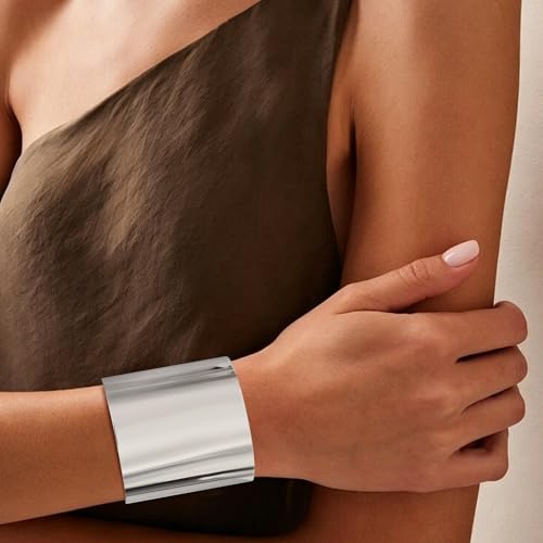 4Pcs Chunky Gold Cuff Bracelects for Women Gold Bangles Irregular Minimalist Statement Bangle Bracelets Set Open Wide Bangle Upper Arm Cuff Jewelry - color: Silver-C