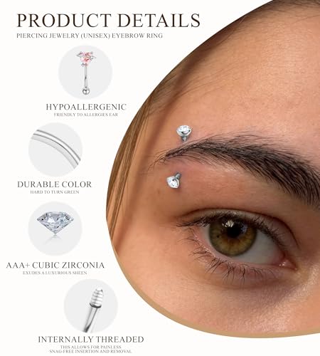 Rook Eyebrow Piercing Jewelry Surgical Stainless Steel Vertical Labret Lip Jewelry Gold Silver 16G Curved Barbell Cartilage Helix Conch Tragus Daith Hoop Earrings for Women - color: Silver Tone