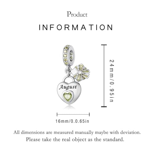925 Sterling Silver Birthstone Charms Fit for Bracelet and Necklace Happy Birthday Charm Mother's Day Jewelry Gift for Women - color: 8-August