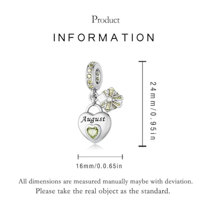 925 Sterling Silver Birthstone Charms Fit for Bracelet and Necklace Happy Birthday Charm Mother's Day Jewelry Gift for Women - color: 8-August