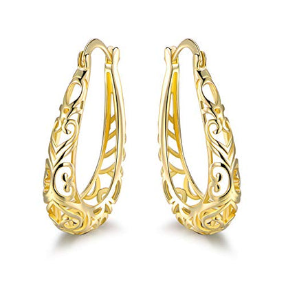 Barzel 18K Gold Plated Filigree Hoop Earrings - color: Gold