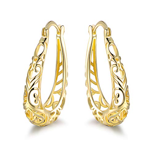 Barzel 18K Gold Plated Filigree Hoop Earrings - color: Gold