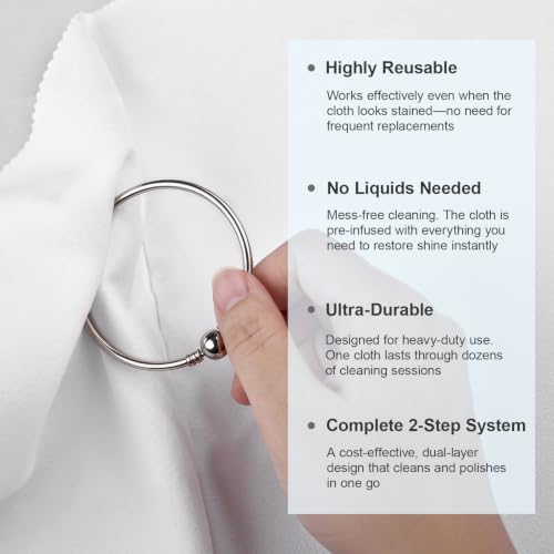 SEVENWELL Silver Polishing Cloth, 2PCS Large Jewelry Cleaning Cloths | Dual-Layer Cleaning, Large 10" × 12", Reusable, Removes Tarnish, Restores Shine, For Sterling Silver, Gold & Platinum - color: White