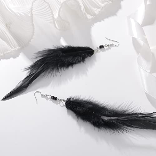 RUOFFETA Long Feather Earrings for Women, Boho Bohemian Earrings Multicolor Tassel Handmade Feather Earrings for Women Dangling - style: Style M
